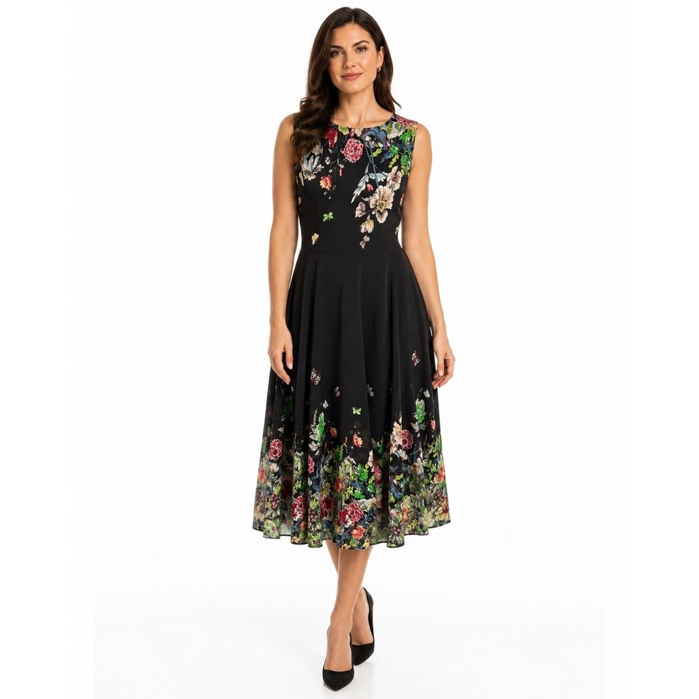 FloryDay Botanical‎ Floral Garden Party Midi Dress Medium
